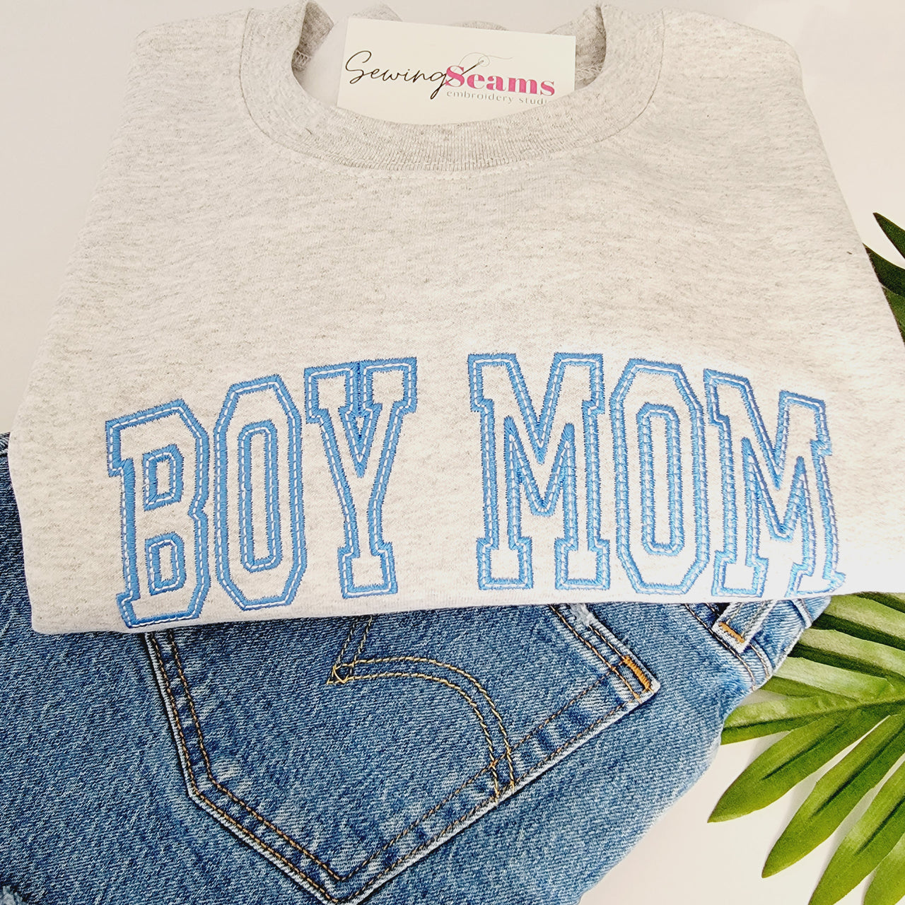 Boy Mom Embroidered Sweatshirt
