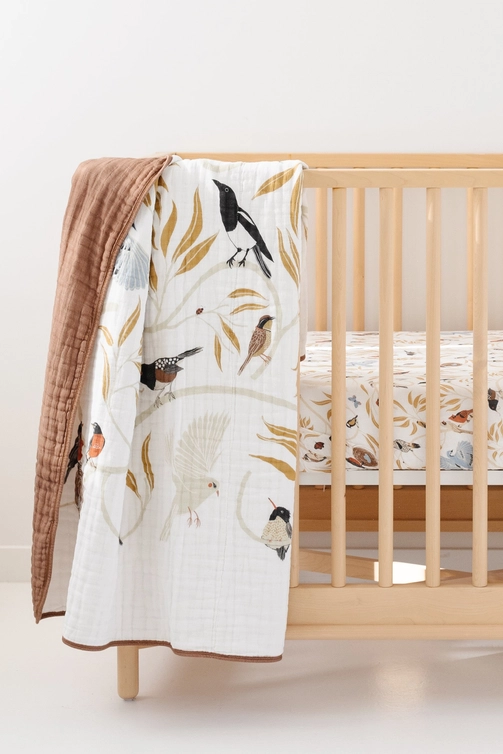For The Birds Cotton Muslin Baby Quilt