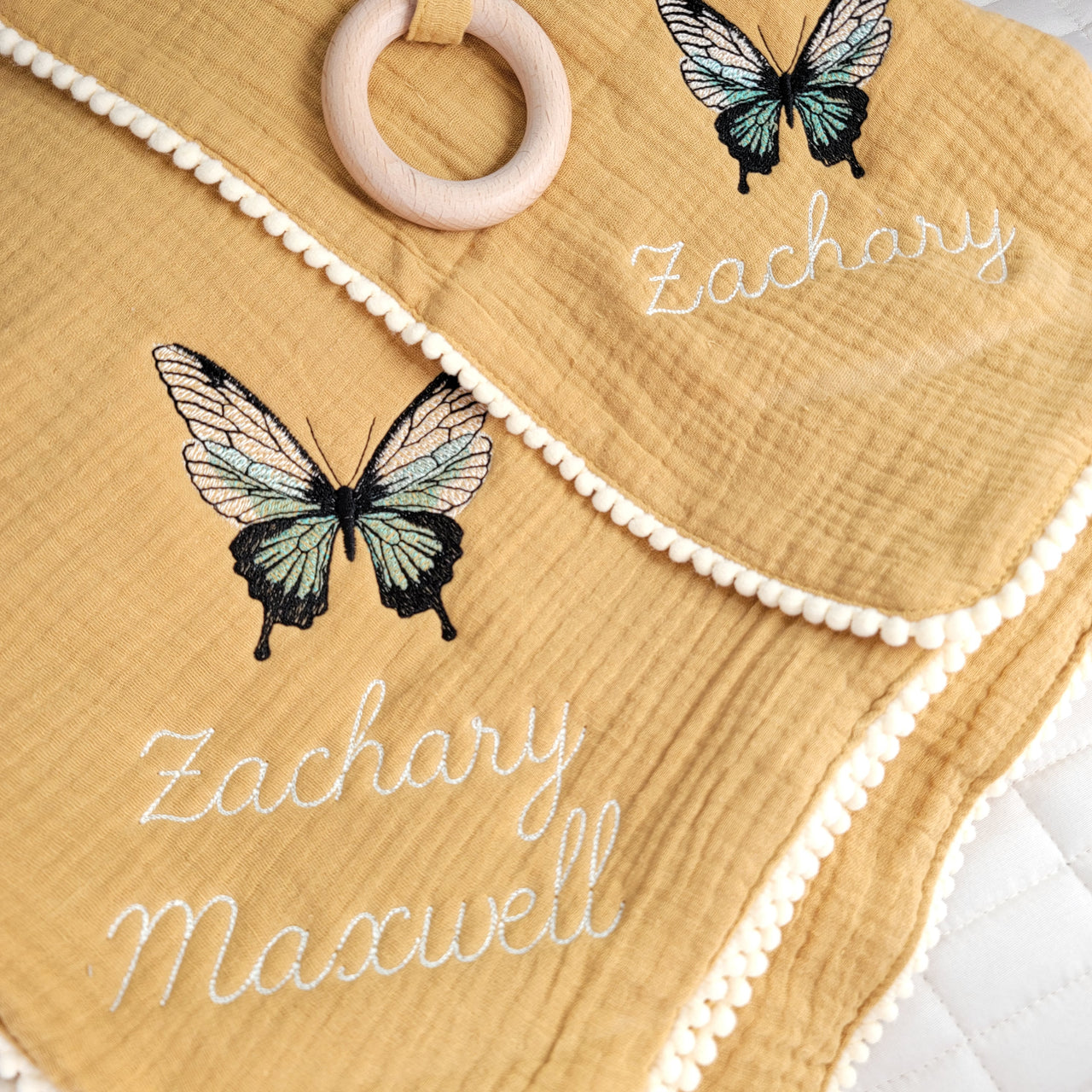 Enchanted Forest Butterfly Baby Blanket, Teether, or Bib