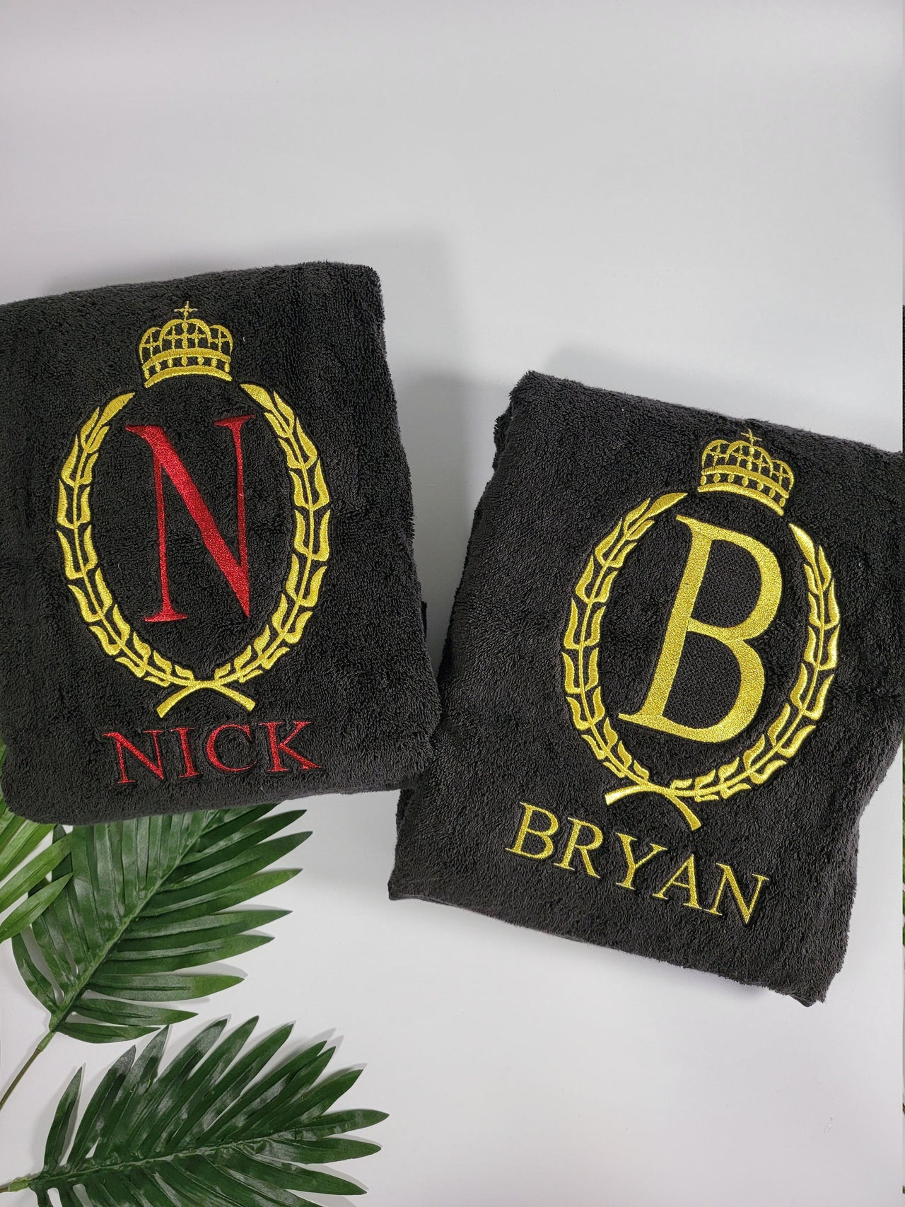 Personalized Bath Towel - Embroidered Monogrammed Towel with King Crown - Custom Embroidered Gift for Men- Embroidered Towel - Black Towel