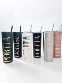 Thumbnail for Personalized Tumbler with Lid & Straw - Stainless Steel Skinny Matte Tumbler with Name - Custom Water Bottle Bridesmaid Gift