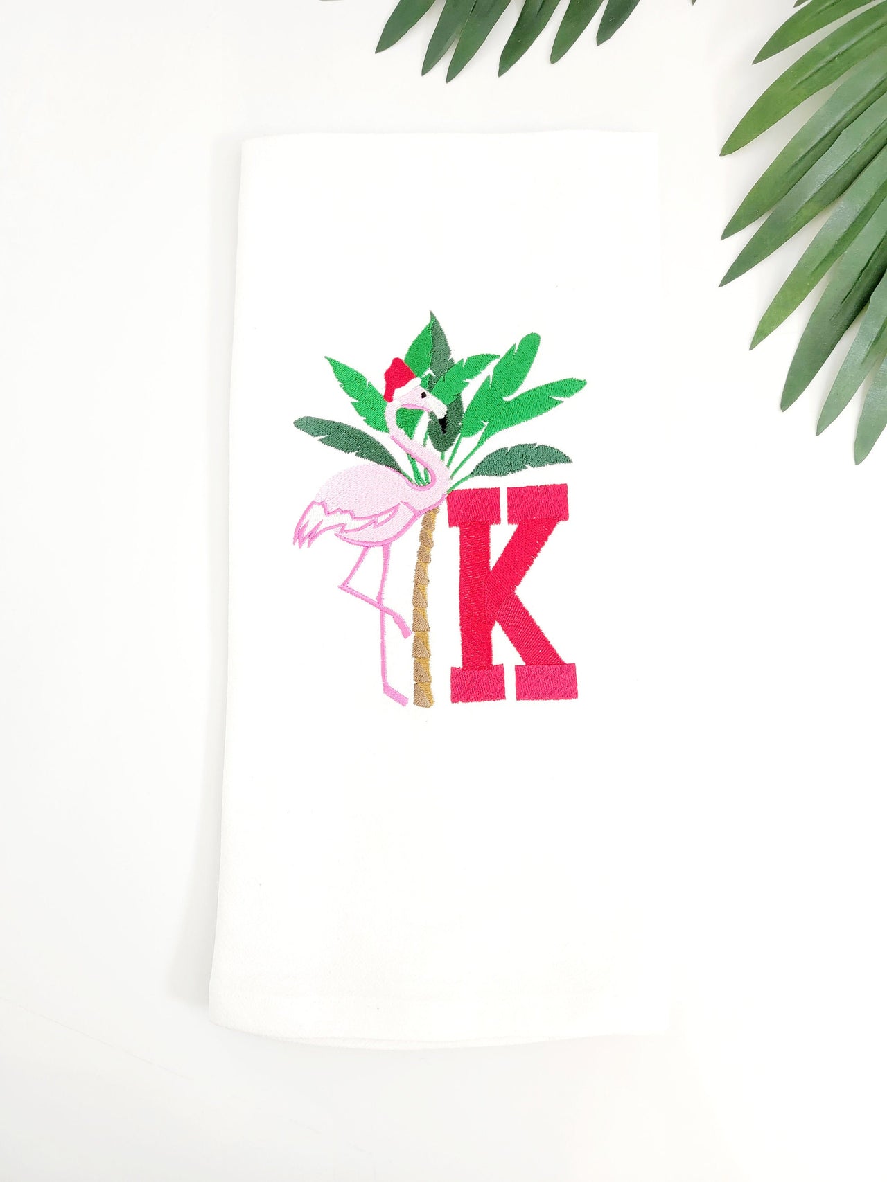 Christmas Kitchen Towel - Personalized Flamingo Santa Tea Towel - Custom  Embroidered Hand Towel -  Holiday Kitchen Decor - Black Owned Shop