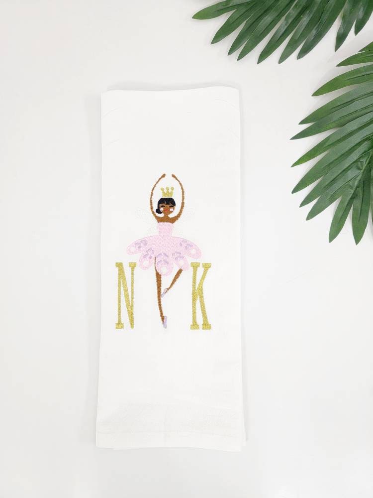 Sugar Plum Fairy Monogrammed Tea Towel - Personalized Ballerina Towel -Nutcracker Christmas Kitchen Towel - Embroidered Hand Towel