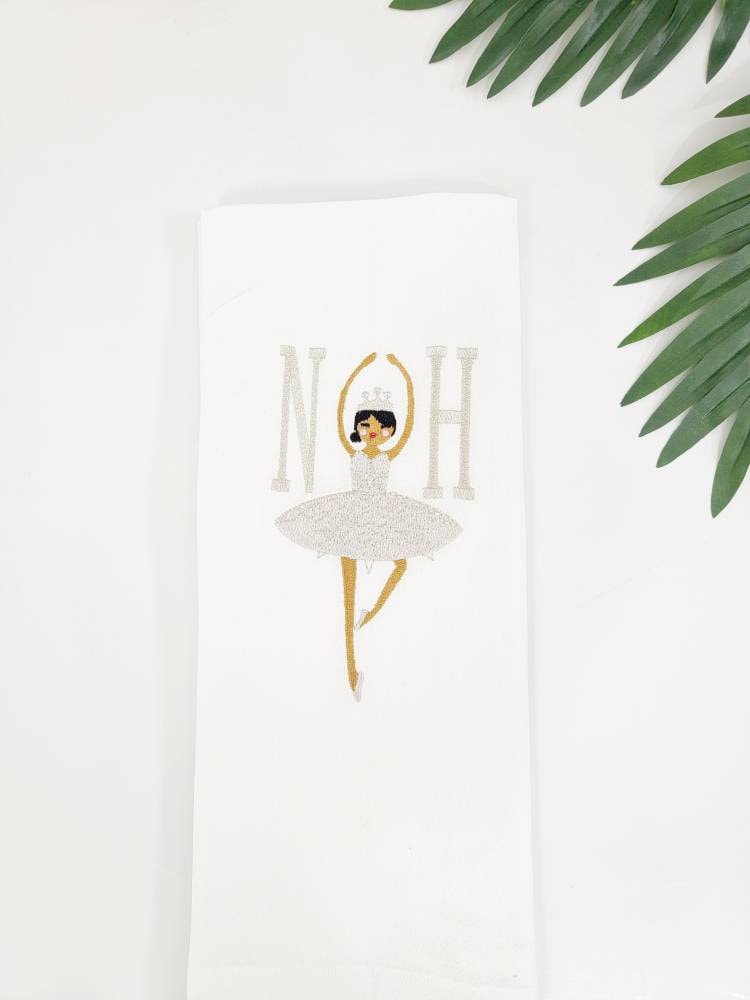 Snow Queen Monogrammed Tea Towel - Personalized Ballerina Towel -Nutcracker Christmas Kitchen Towel - Embroidered Hand Towel - Holiday Decor