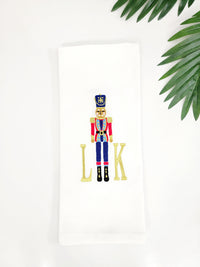 Thumbnail for Nutcracker Monogrammed Tea Towel - Personalized Towel -Nutcracker Christmas Kitchen Towel - Embroidered Hand Towel - Holiday Decor