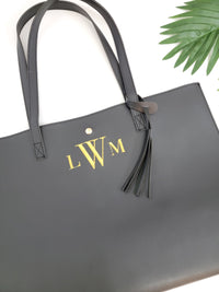 Thumbnail for Black Monogrammed Tote Bag For Women - Personalized Work Tote Bag - Travel Tote Bag - Bridesmaid Gift - Tote Bag Aesthetic
