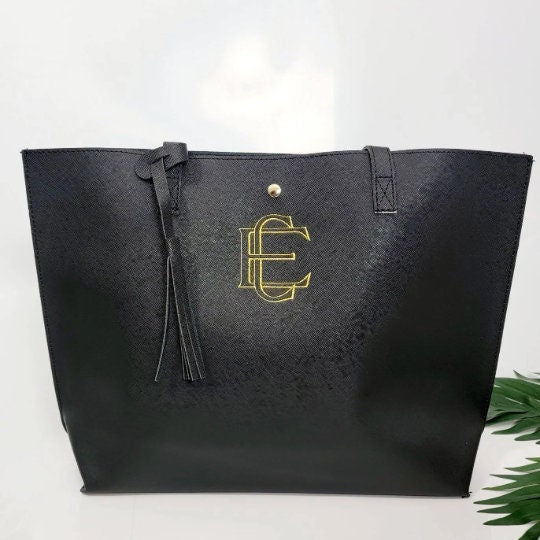 Black Monogrammed Tote Bag For Women - Personalized Work Tote Bag - Travel Tote Bag - Bridesmaid Gift - Tote Bag Aesthetic
