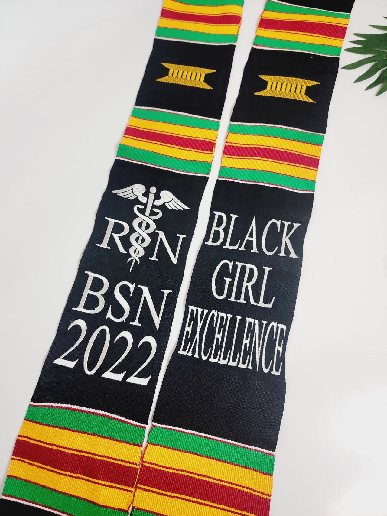 Custom Embroidered Graduation Stole -  2022 Graduation Gift - Nurse Graduation Stole - Kente Cloth Graduation Stole - Black Owned Shop