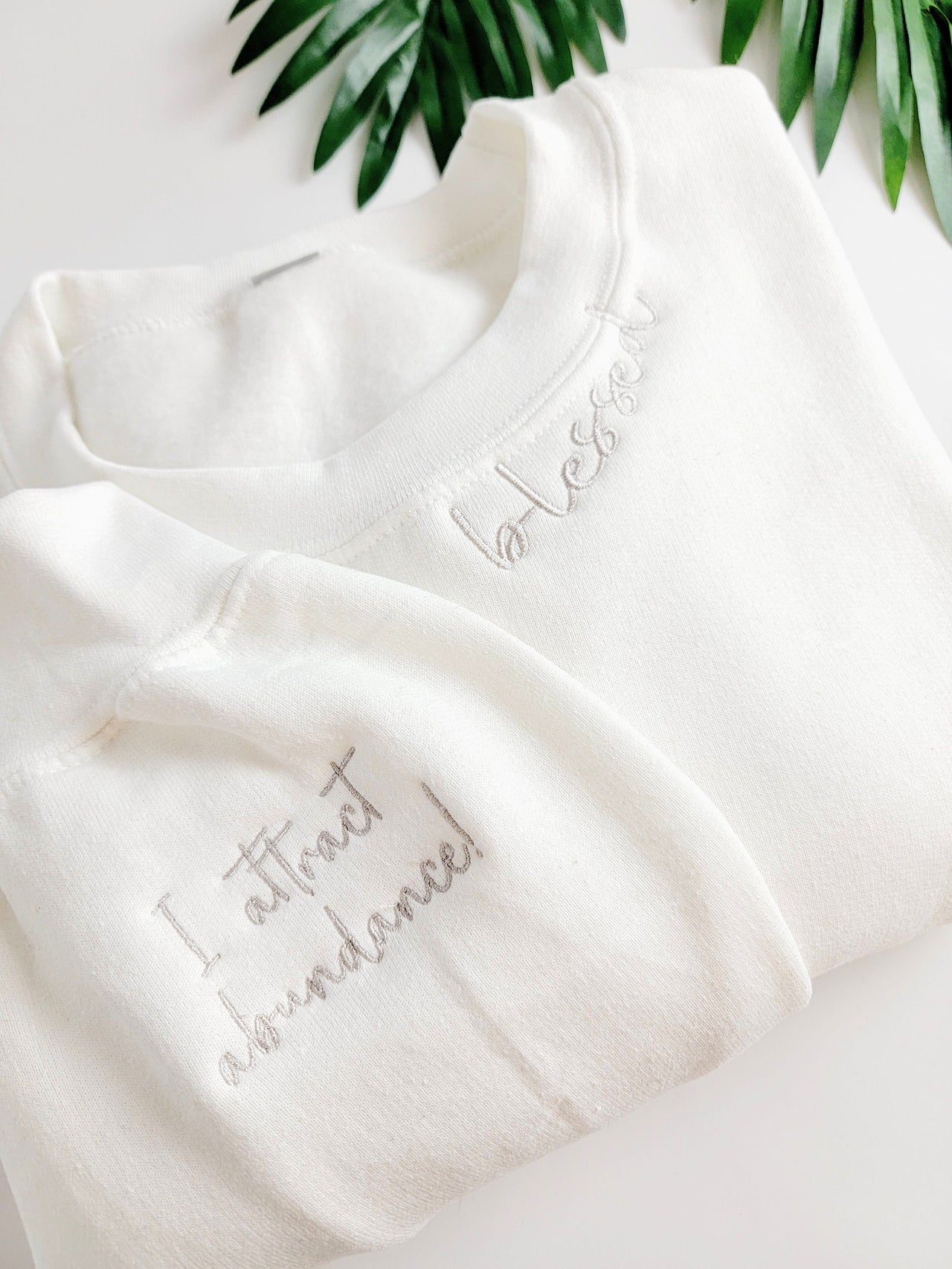 Blessed Embroidered Sweatshirt For Women - Neckline Embroidered Sleeve - Affirmation Shirt - Christian Sweatshirt - Trendy Sweatshirt