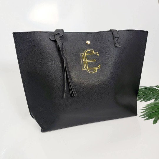 Black Monogrammed Tote Bag For Women - Personalized Work Tote Bag - Travel Tote Bag - Bridesmaid Gift - Tote Bag Aesthetic