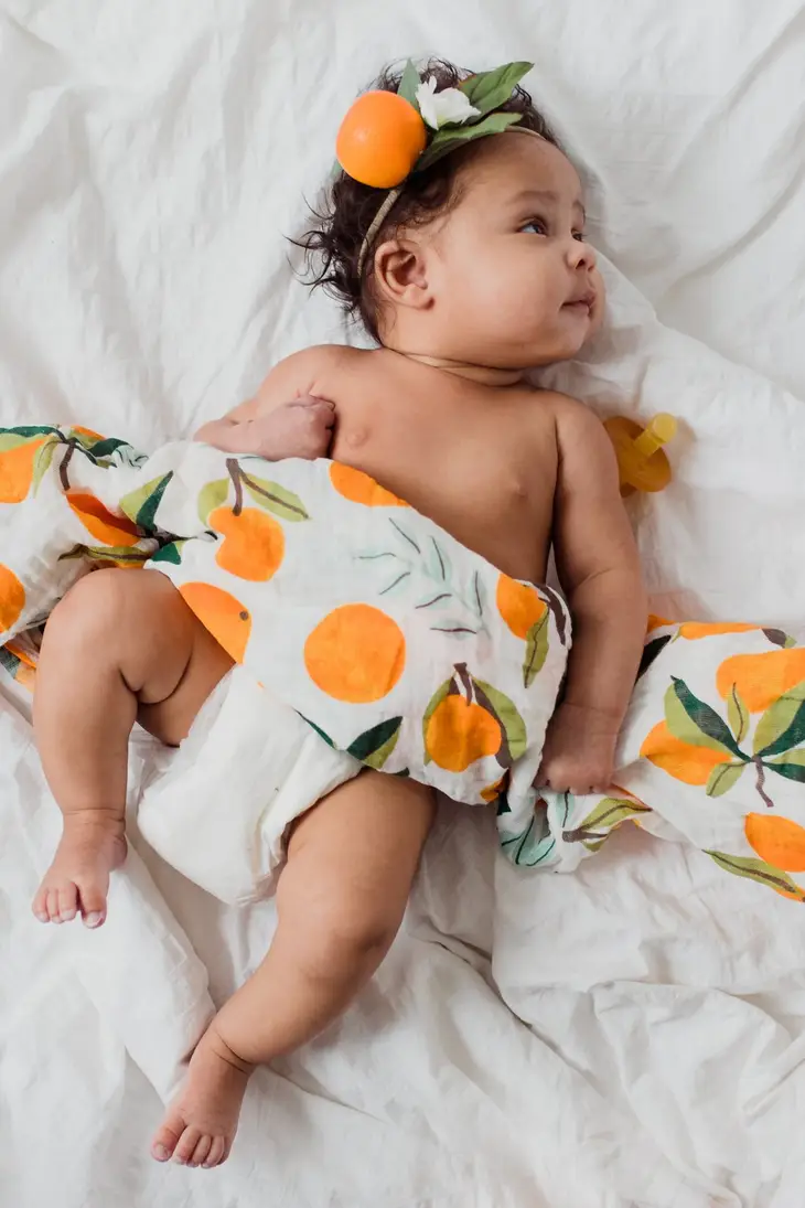Fresh Clementine Cotton Muslin Baby Swaddle
