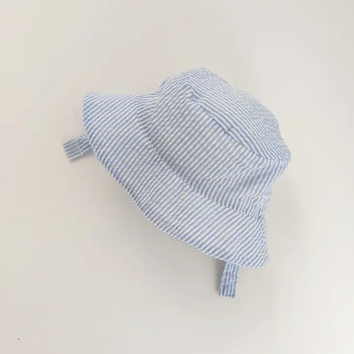 Light Blue Stripe Seersucker Kid's Bucket Hat UPF 25+